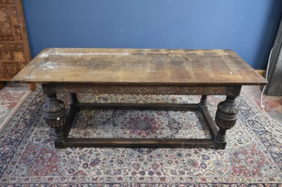Lot 6490 - A large Victorian oak refectory table with...