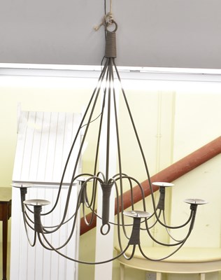 Lot 118 - A modern wrought iron grey painted pricket six...