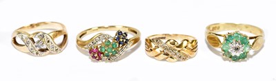 Lot 1556 - Three 9ct yellow gold dress rings, sizes J, N,...