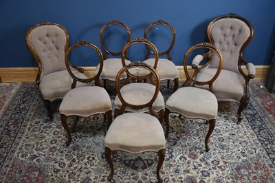 Lot 29 - A set of six Victorian balloon back chairs,...