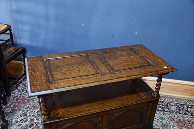 Lot 5 - A 1920s carved oak monk's bench, height 100cm,...