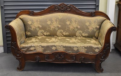 Lot 8 - A 19th century mahogany scroll arm settee,...