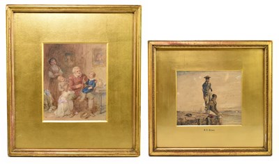 Lot 1031 - R.S.BOND; 19th century watercolour, two boys...