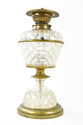 Lot 5186 - A Victorian hobnail cut clear glass and brass...