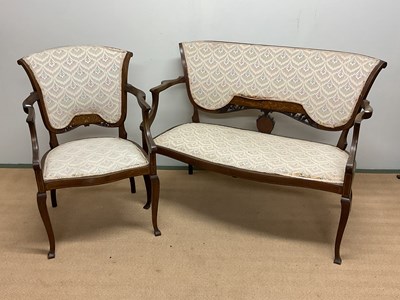 Lot 559 - An Edwardian parlour seat and chair, width 104cm.