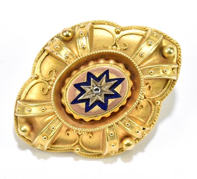 Lot 1446 - A Victorian yellow metal lozenge shaped brooch,...