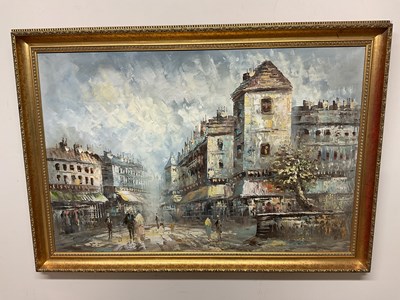 Lot 146 - UNATTRIBUTED; oil on canvas, street scene, 59...