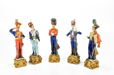 Lot 1263 - CAPODIMONTE; five figures of soldiers, height...
