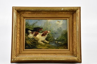 Lot 1757 - GEORGE ARMFIELD; oil on panel, gun dogs in...