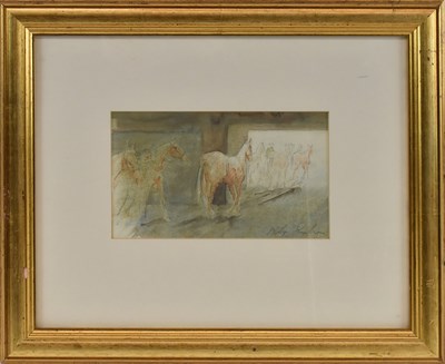 Lot 224 - PHILIP SAUNDERS; watercolour, stable scene,...