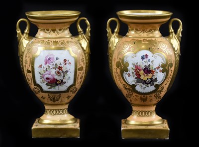 Lot 840 - A pair of 19th century twin handled vases,...