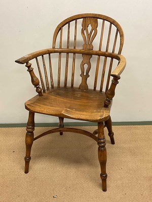 Lot 482 - A contemporary oak farm chair with crinoline...