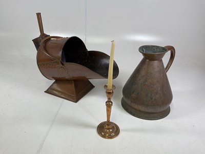 Lot 268 - A copper coal coal scuttle on square base...