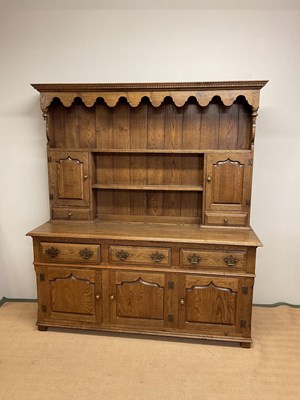 Lot 471 - A large oak dresser, the base consisting of...