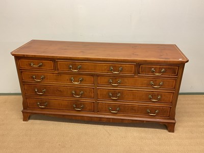 Lot 543 - A nine drawer sideboard, height 73cm, width...
