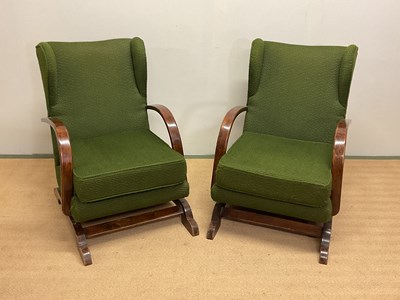 Lot 492 - A pair of upholstered Art Deco rocking chairs,...