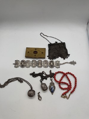 Lot 350 - A group of jewellery including coral beads,...