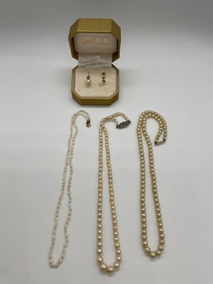 Lot 368 - A pair of 9ct yellow gold simulated pearl ear...