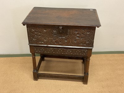 Lot 497 - An oak Bible box with single drawer to the...