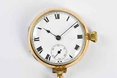 Lot 655 - A 9ct yellow gold fob watch, the enamel dial...