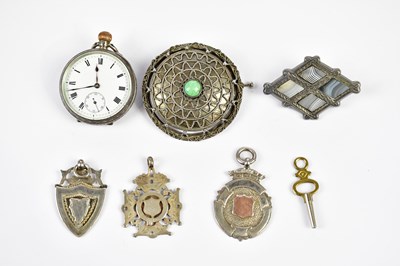 Lot 538 - Three hallmarked silver fob medals, a white...