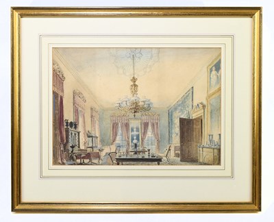 Lot 1036 - RANKIN TERUEL; watercolour, ‘The Drawing Room...