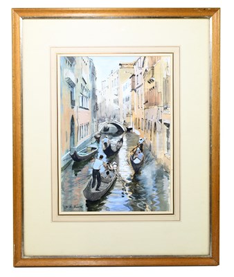 Lot 1019 - H. ANDREW FREETH; gouache, ‘Venetian Canal’,...