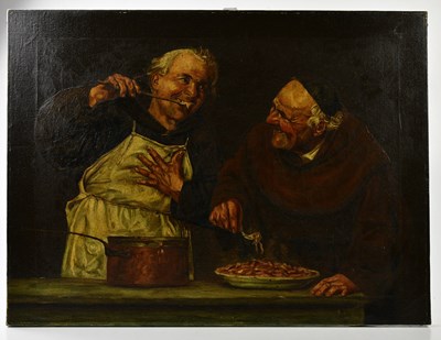 Lot 1581 - J E THIRNTON; oil on canvas, two males in...