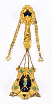 Lot 1526 - A Victorian yellow metal blue enamelled,...