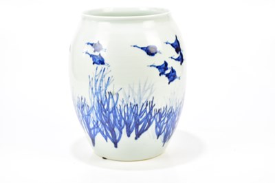 Lot 1362 - A modern Chinese blue and white vase decorated...
