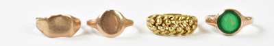 Lot 251 - Four 9ct yellow gold and yellow metal dress...