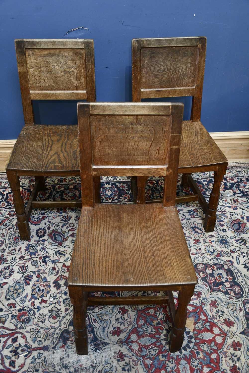 Lot 13 - DEREK 'LIZARDMAN' SLATER; three oak chairs...