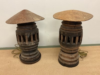 Lot 449 - A pair of rustic wooden lamps constructed from...
