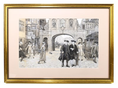 Lot 1063 - C. GREEN; watercolour, figures walking in a...