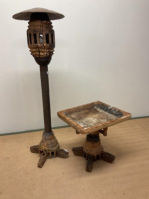 Lot 451 - A rustic wooden floor lamp and coffee table...