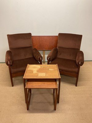 Lot 529 - A pair of 1970s teak framed upholstered lounge...