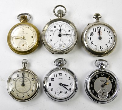 Lot 1202 - Six vintage pocket watches including Smiths,...