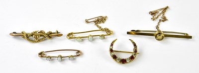 Lot 1142 - Two 9ct yellow gold opal set bar brooches, a...