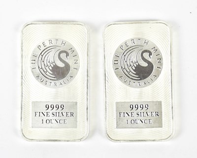 Lot 1117 - PERTH MINT; two 9999 fine silver 1 ounce bars...