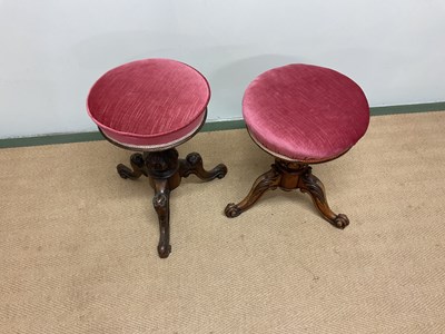 Lot 549 - Two Victorian adjustable mahogany piano stools...