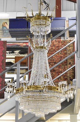 Lot 149 - A large modern brass framed and cut glass drop...