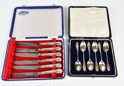 Lot 1107 - A cased set of six hallmarked silver teaspoons,...