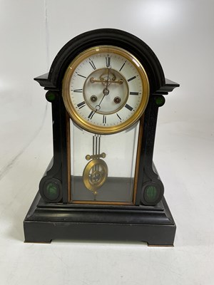 Lot 391 - A slate mantel clock, height 48cm, width 36cm,...