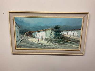 Lot 147 - UNATTRIBUTED; a 1960s oil on canvas, a foreign...