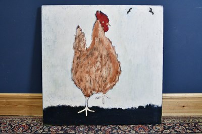 Lot 1565 - JACOB SUTTON; oil on canvas, chicken, signed...