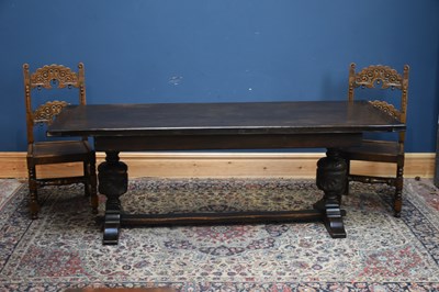 Lot 4 - A reproduction dark oak refectory dining table...