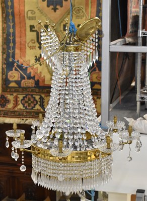 Lot 156 - A modern brass and cut glass drop eight branch...