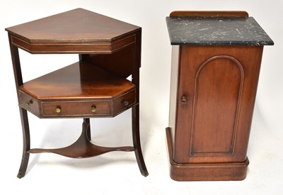 Lot 15 - A Victorian walnut marble topped pot cupboard,...