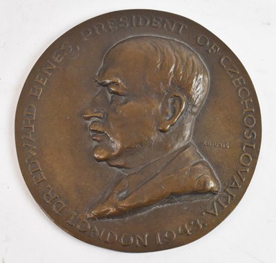 Lot 670 - A circular bronze plaque of Dr. Edvard Benes,...
