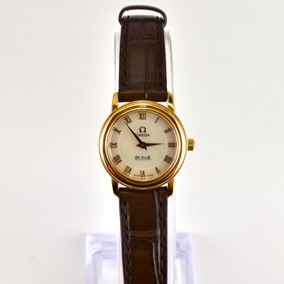 Lot 878 - OMEGA; a ladies' 18ct gold 'Prestige De Ville'...